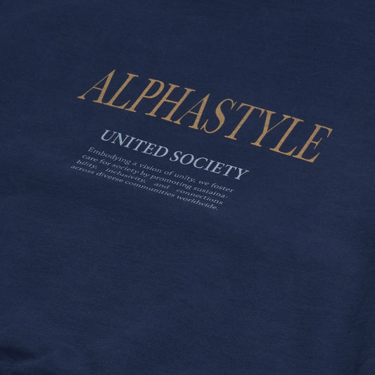 AlphaStyle United Hood Hoodie in Navy – Detailaufnahme des goldenen ALPHASTYLE-United-Society-Rückenprints