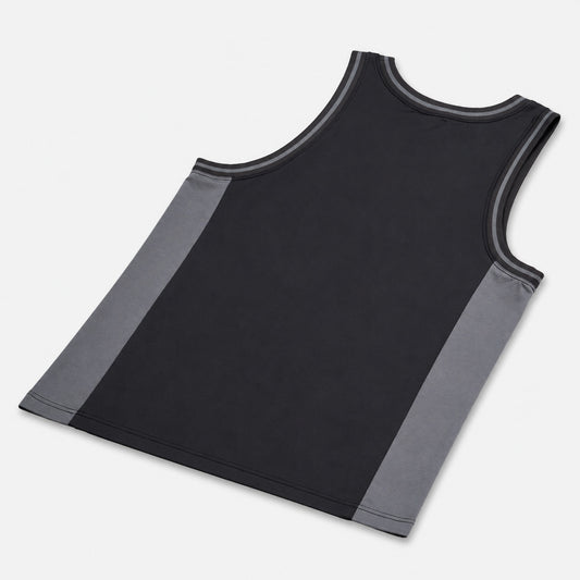 AlphaStyle Abraham Basketball Tank in Black/Grey – Rückenansicht, Athletic Cut mit Grey-Seitenpanels und Grey-Paspeln