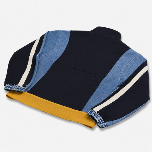 AlphaStyle Lincoln Track Jacket Rückenansicht mit Senfgelb-Rippbund am Saum und Ärmeln