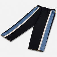 AlphaStyle Chase Track Pant in Black mit Seitenstreifen aus echtem Denim und Senfgelb-Bund