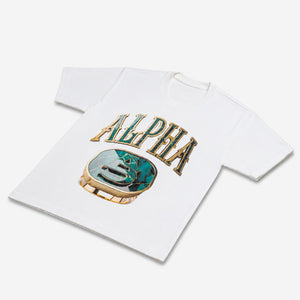 AlphaStyle Signet Ring Heavyweight T-Shirt in Bone – ALPHA-Siegelring-Frontprint auf 100 % Heavyweight-Baumwolle