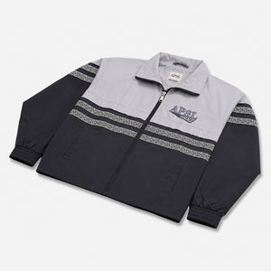 AlphaStyle Whitman Batwing Windbreaker Jacket in Black/Grey – Produktansicht liegend mit Color-Block-Design und Aztec-Zierband