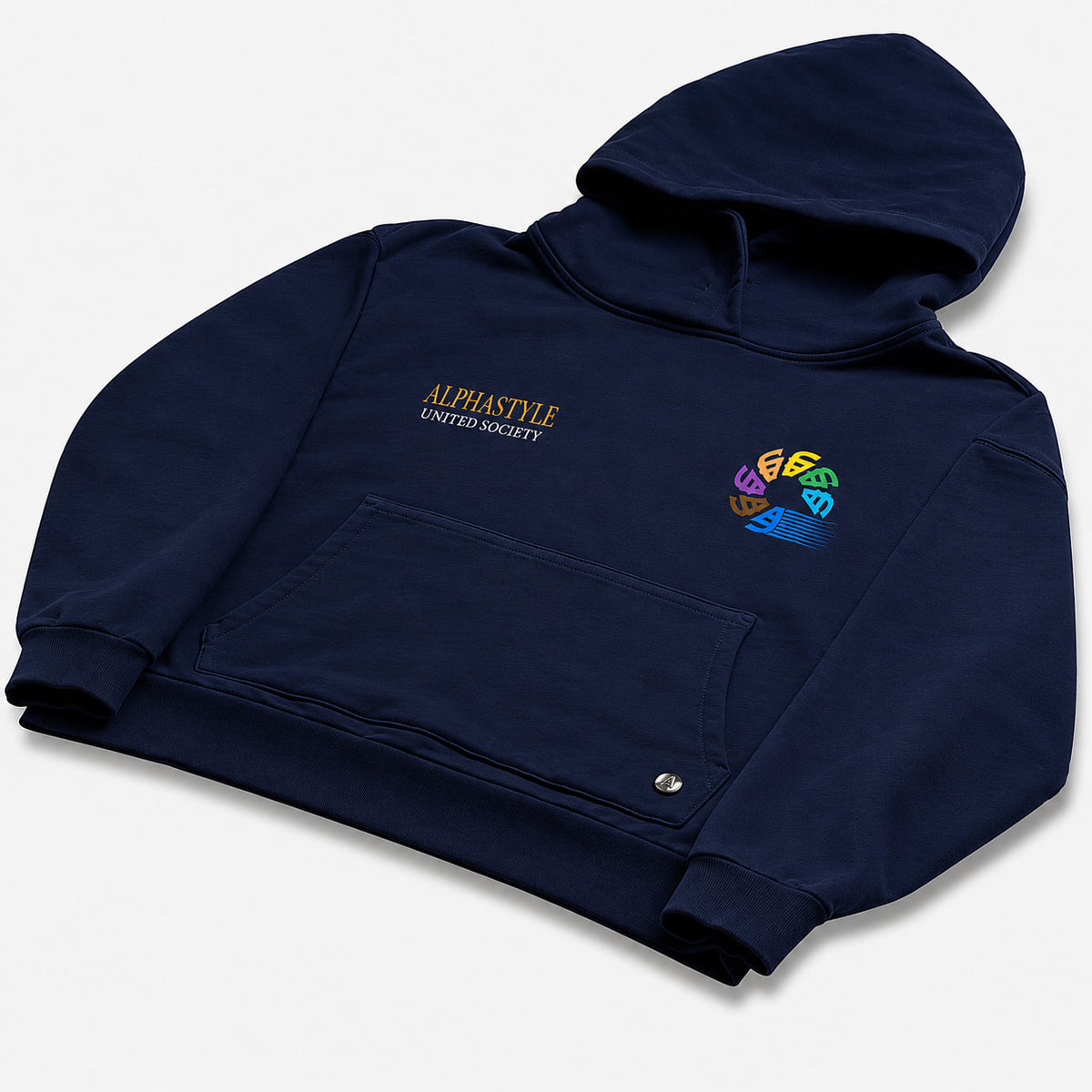AlphaStyle United Hood Hoodie in Navy – Frontansicht mit Kangaroo-Pocket und Kapuze