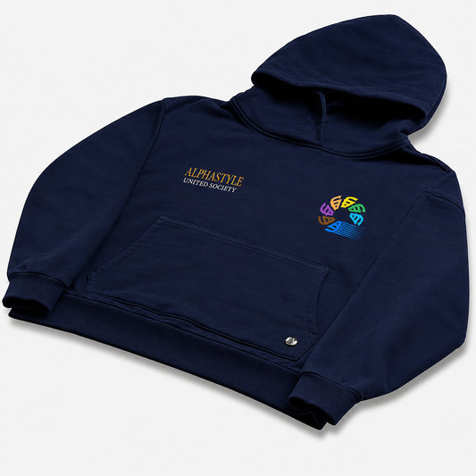 AlphaStyle United Hood Hoodie in Navy – Frontansicht mit Kangaroo-Pocket und Kapuze