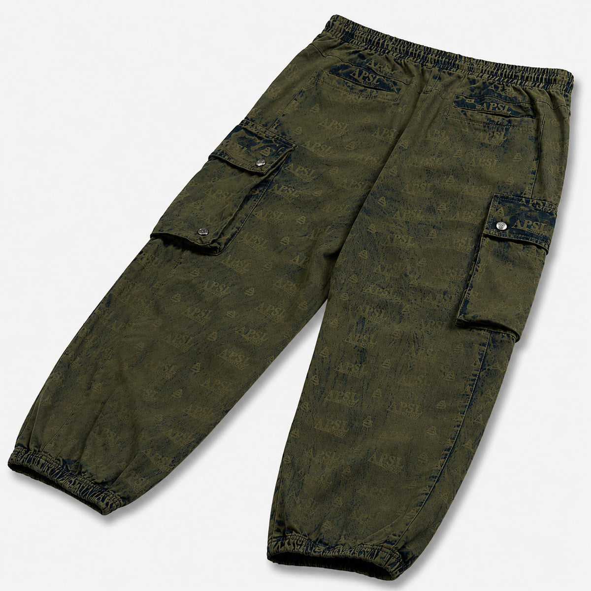 AlphaStyle Eames Cargo Pants in Army Green – Produktansicht der Rückseite mit aufgesetzten Cargo-Taschen