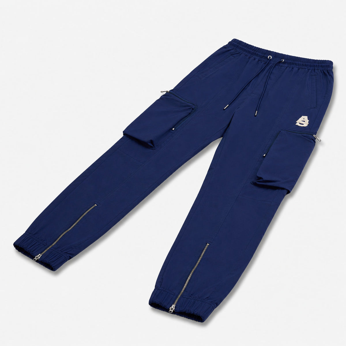 AlphaStyle Yance Cargo Zip Joggers in Navy – Frontansicht mit Cargo-Tasche und Diagonal-Reißverschluss